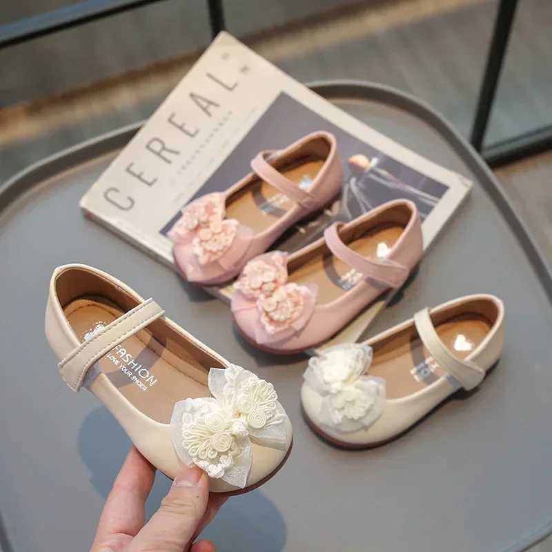 Sneakers Girls Princess Leather Shoes Solid Color Elegant Childrens Flats Fashion Sweet Kids Stage Performance Single Shoes Round-toe H241221