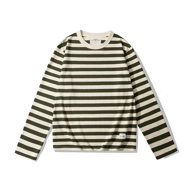 Vintage Sailors Striped T Shirts for Men Spring Long Sleeve 230GSM 100% Cotton Washed Tshirt Youth Male Unisex Tees Tops 241217
