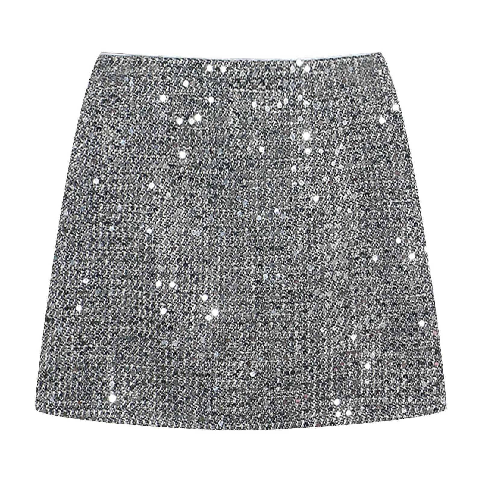Silver Sequin Skirt For Women High Waist Mini Skirt Fe Fashion Shiny Ele Short Skirts Office Lady Casual Glitter DressXJ241221