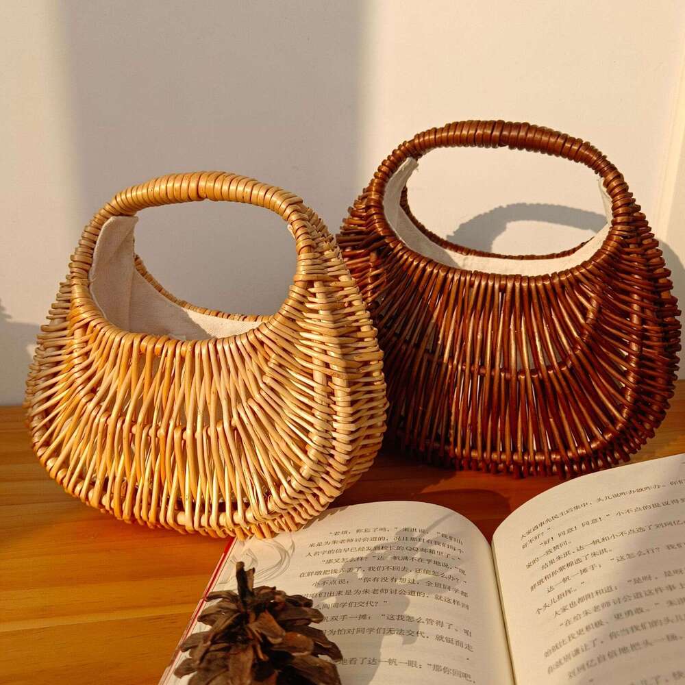 2023 New Vine Handheld Grass Vegetable Basket Woven Japanese Women's Bag