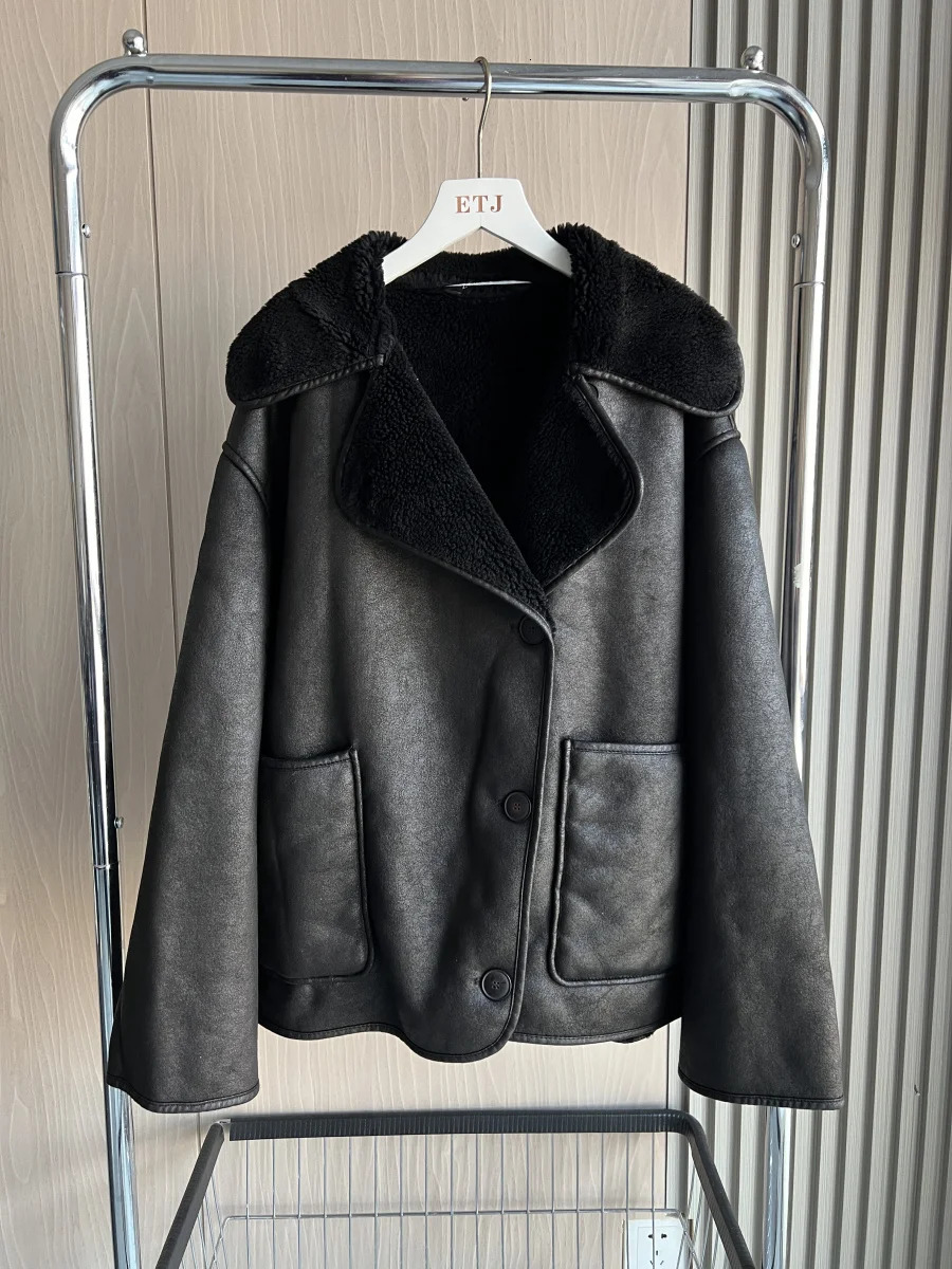 FallWinter Arrival Traf Womens ZW Series DoubleSided Collar Oversized LongSleeve Jacket Warm Coat 3548246 241216