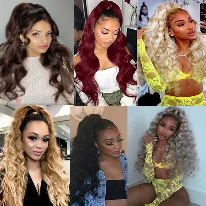 DIFEI Long Red Drawstring Wavy Ponytail Hair Synthetic Ponytail Extension African American for Women Wavy PonytailXJ241221