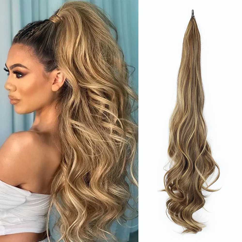 30Inch Synthetic PonyTail Long Wavy Layered Flexible Wrap Around Fake Pony Tail Hair Extensions Wave Hairpiece for WomenXJ241221