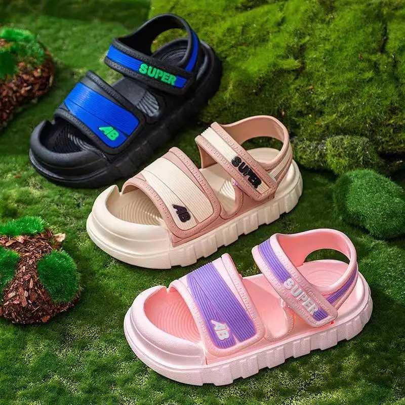 Sneakers Youth Fisherman Sandals for Summer Fun - Trendy Stripes Non-Slip PVC Sole Comfy Ankle-Strap Design H241221