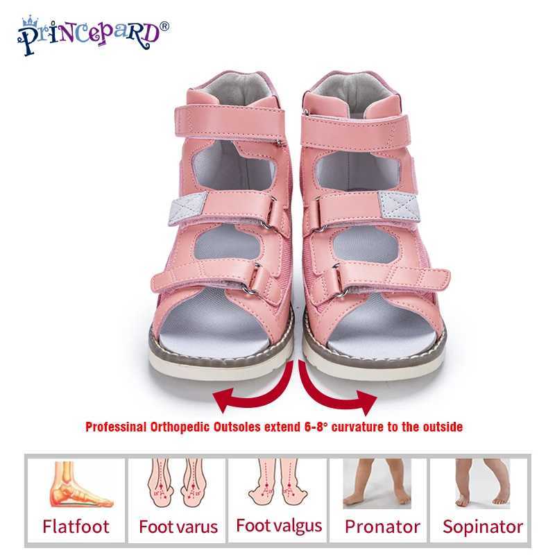 Sneakers Principard Childrens Sandals for Girls Princess Leather Orthopedic Shoes Pink Summer Preschool Children Corrective Lace Arches Care H241221