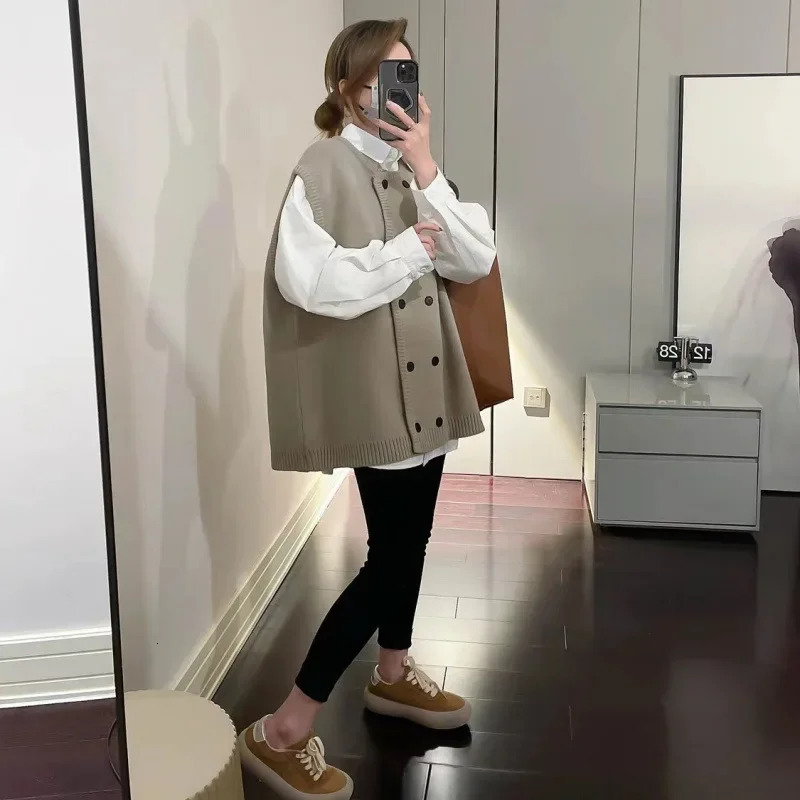 Plus Size Knit Vest Womens Spring Style Sensibility Korean Version Loose Fit Stackable Trendy Tank Top 241218