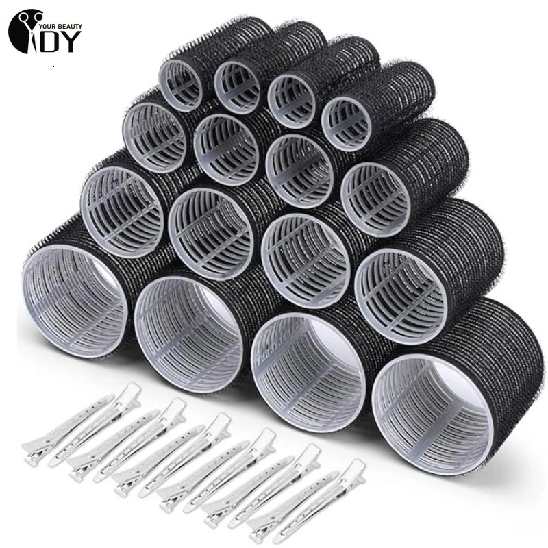 24pcs Self-Grip Hair Rollers Heatless Hair Curlers No Heat Hair Bangs Volume Self-adhesive Hook Loop DIY Styling Tools 241220