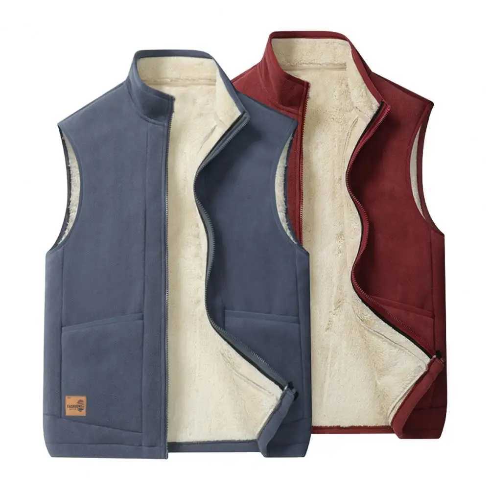 Winter Men Vest Stand Collar Neck Zipper Closure Thick Plush Warm Windproof Soft Plus Size Cardigan WaistcoatXJ241221
