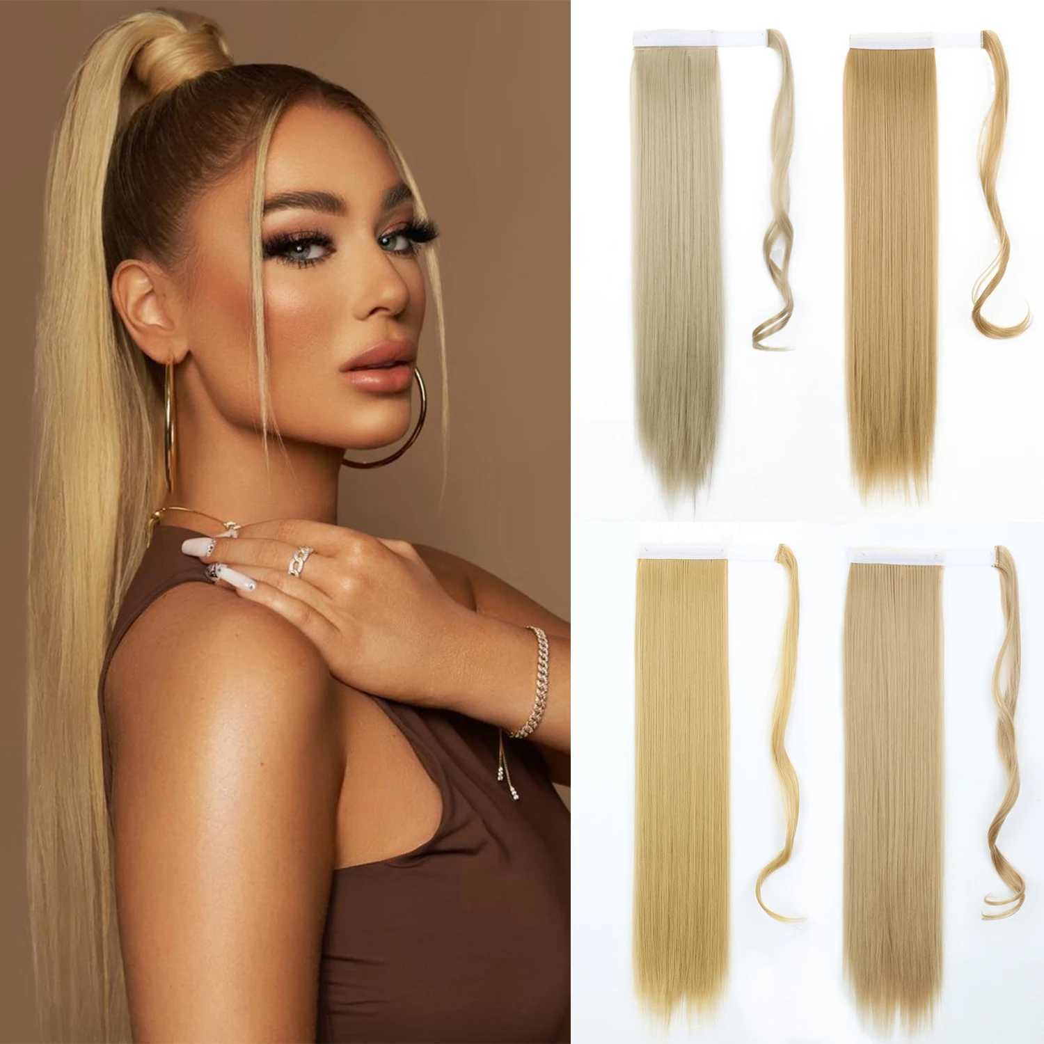 MERISIHAIR Synthetic 22 34 inches Long Straight Ponytail Extensions Heat Resisting Ponytail Brown Blonde Hair WomenXJ241221