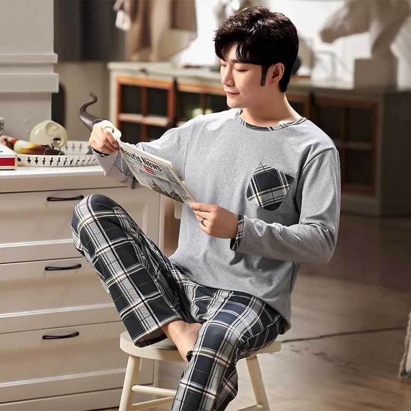 Simple mens sleepwear set for autumn winter long sleeves long pants comfortable sleepwear boys sleepwear soft sleepwear casual sleepwear Pjs sleepwear