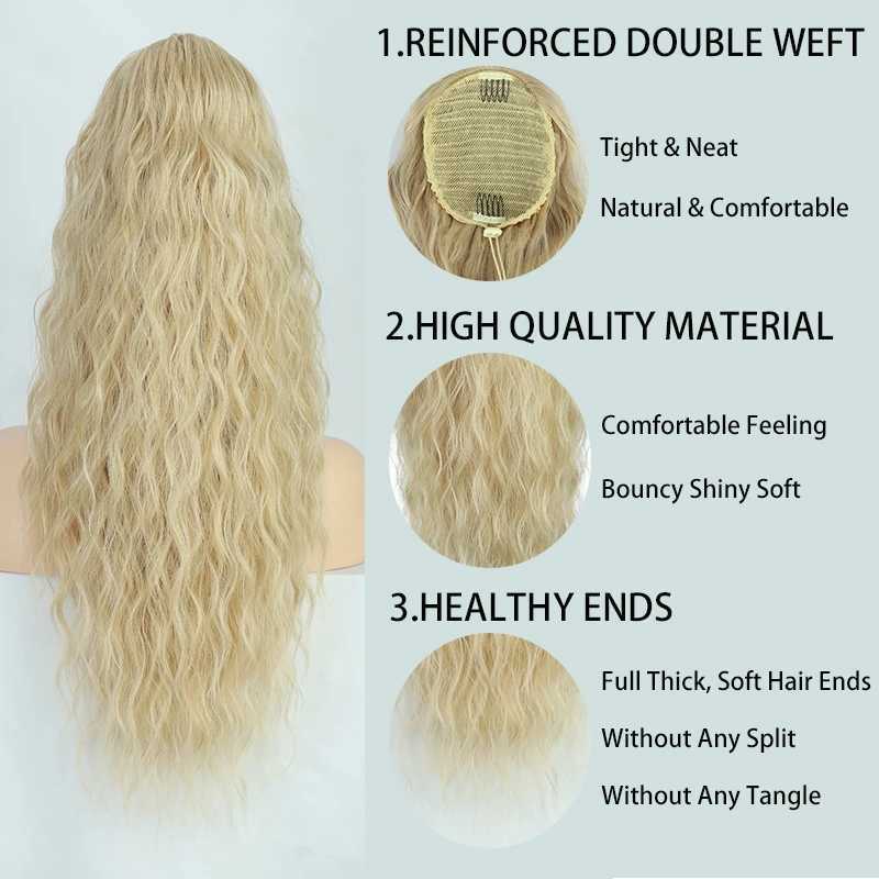 Long Curly Wavy Ponytail Hair Extension for Women Natural Synthetic Drawstring Ponytail Hairpieces Burgundy Blond Fake Pony TailXJ241221