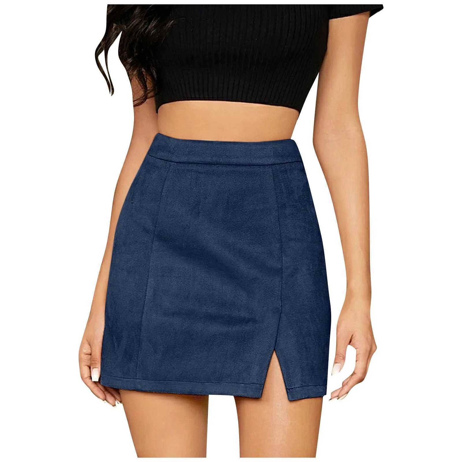 Women Sexy Slim Fit Suede Covered Buttocks Short Skirt With High Waist Girls Fashion Daily Solid Color A-Line Zipper Midi SkirtXJ241221