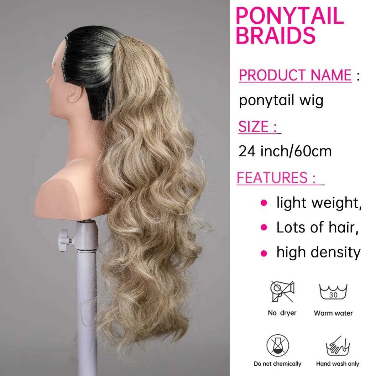 24 Inch Drawstring Wrap Around Ponytail Extensions For Woman Long Curls Water Wave Natural Wave Synthetic Ponytail ExtensionXJ241221