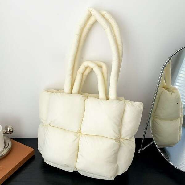 Down jacket, handbag, 2024 new style, women's grid filled cotton shoulder bag, fashionable and simple tote bag