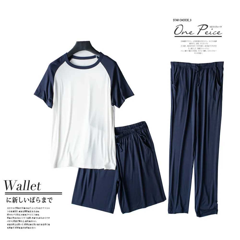M-3XL sleepwear De Hombre new loose mens short sleeved three piece set patch work color summer sleepwear set W241221