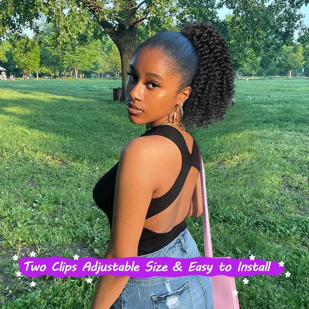 Synthetic Drawstring Curly Ponytail Extension for African Women Short Afro Kinky Ponytail Extension For Black WomenXJ241221