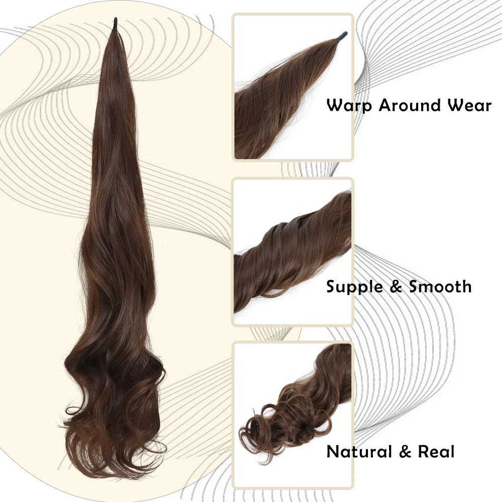 32Inch Long Pony Tail Hair Extensions Flexible Wrap Around Ponytail Natural Wave Synthetic Fake Horse Tail Hair for WomenXJ241221