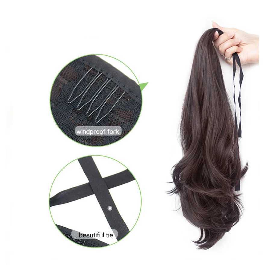 Synthetic Drawstring Straight Ponytail for Women Black Brown Ponytail Extension Wrap Around Clip In Ponytail Hair ExtensionXJ241221