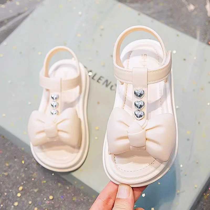 Sneakers Girls Open Toe Breathable Solid Color Sandals With Bowknot Decor Comfy Non Slip Chunky Beach Water Shoes Kids Indoor Footwea H241221