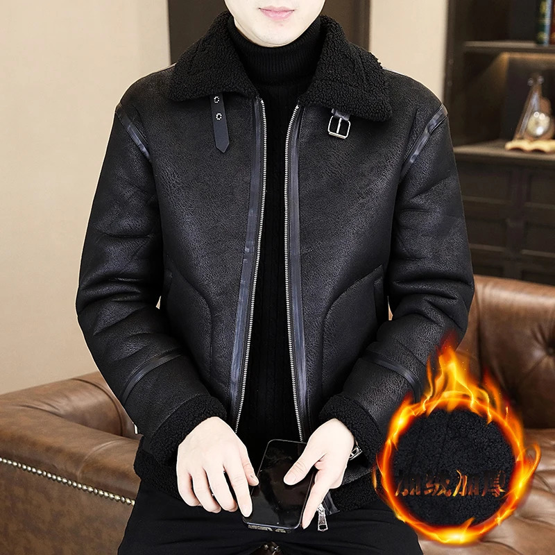 Winter Motorcycle Leather Jacket Men Plus Velvet Padded Warm Fur integrated Leather Jacket Casual Business Overcoat M-3XL 241216