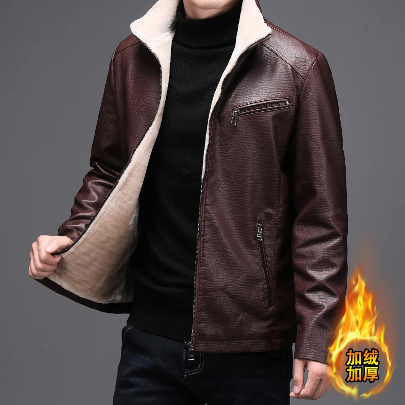 Plus Velvet Winter Fashion Warmth Leather Jackets Thickened Leather Jacket Lapel Solid Zipper Motorcycle High Quality Jackets 241216