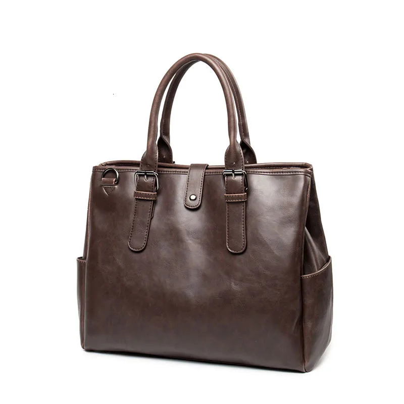 Retro Briefcase Men Large Capacity Top-Handle Bags With Strap Fashion Men's Crossbody Shoulder Messenger Bag Handbag