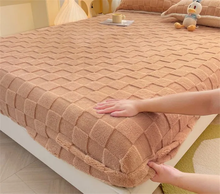 Bedding Sets 3pcs Taffeta Fabric Bedsheet Coral Veet Winter Thickened Plush Mattress Protection Cover Bed Sheet Set