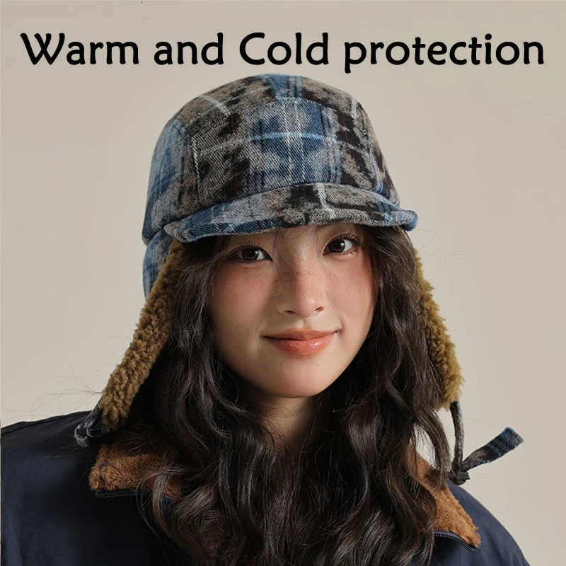 Womens autumn and winter thick warm ear protection pilot bomber hat Japanese fashion anti cold skiing Lei Feng hat mens 241220
