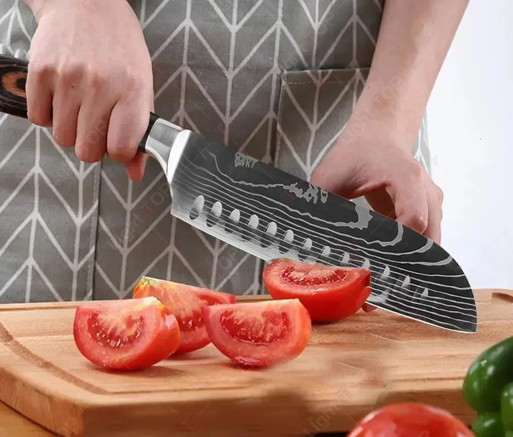 Damascus kitchen knife professional chef knife Santoku slicing knife from Japan stainless steel knife butcher knife 241220