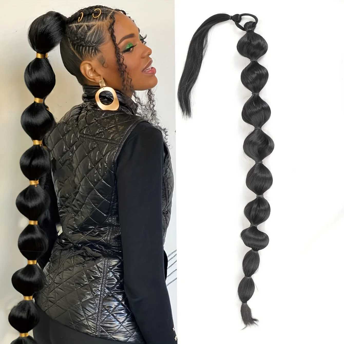 Synthetic African Fluffy Ponytail Hair Extensions-Extended Long Braid with Bubble Ponytail for Voluminous Look Hair AccessoriesXJ241221