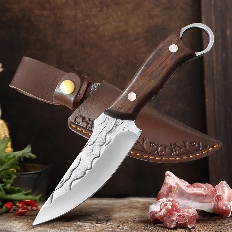 Practical knife sliced fish meat vegetables kitchen knife wooden handle fork blade butcher knife chef camping knife 241220