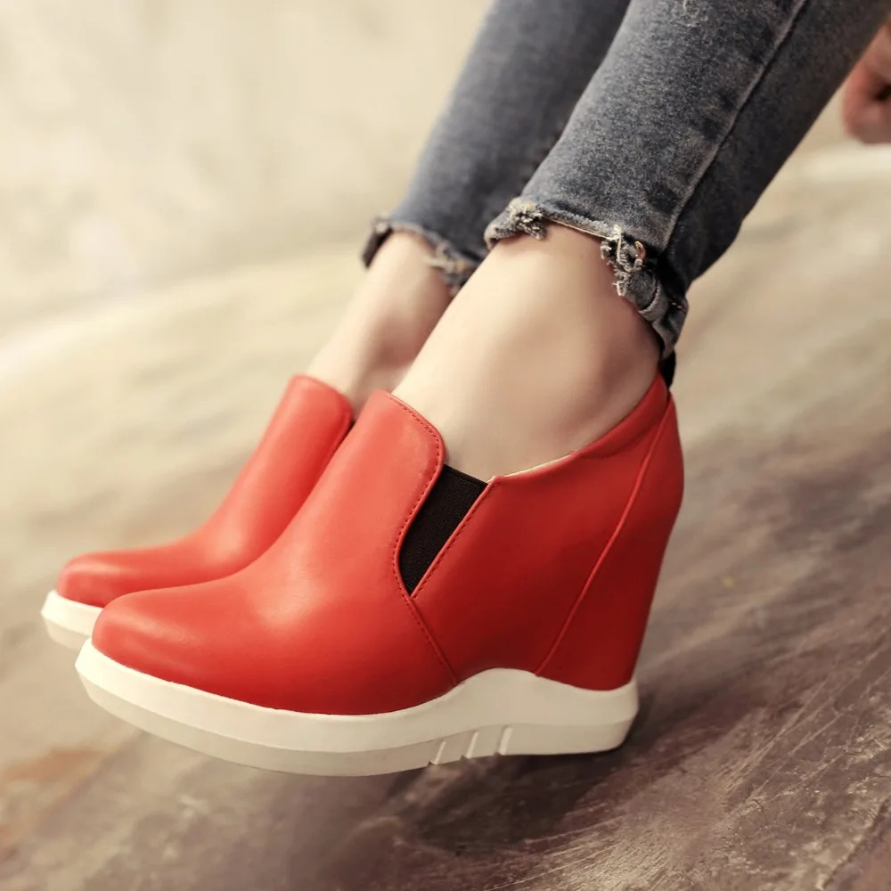 Hidden Platform Wedges Sneakers Women Spring Autumn Casual Shoes On Platform Comfort Wedge Heels Red White Sneaker Female 241213