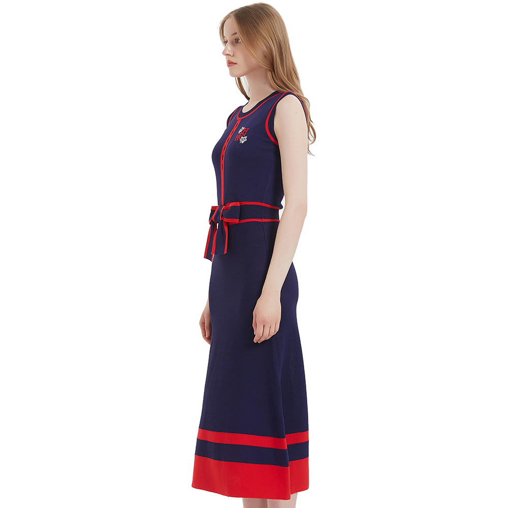 CHCH Women's Dress 2024 New Sleeveless Knitted Long Dress Simple navy blue Business Women's Wear