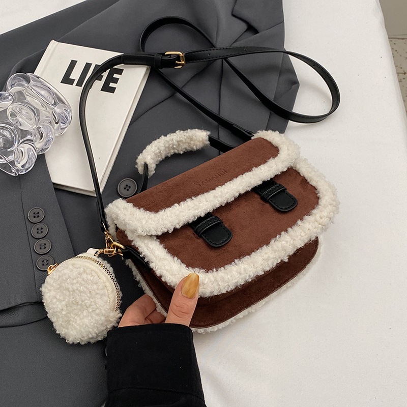Winter New Women s Plush Small Square Color Comparison Designer Single Shoulder Crossbody Bag Brown Handbag bag
