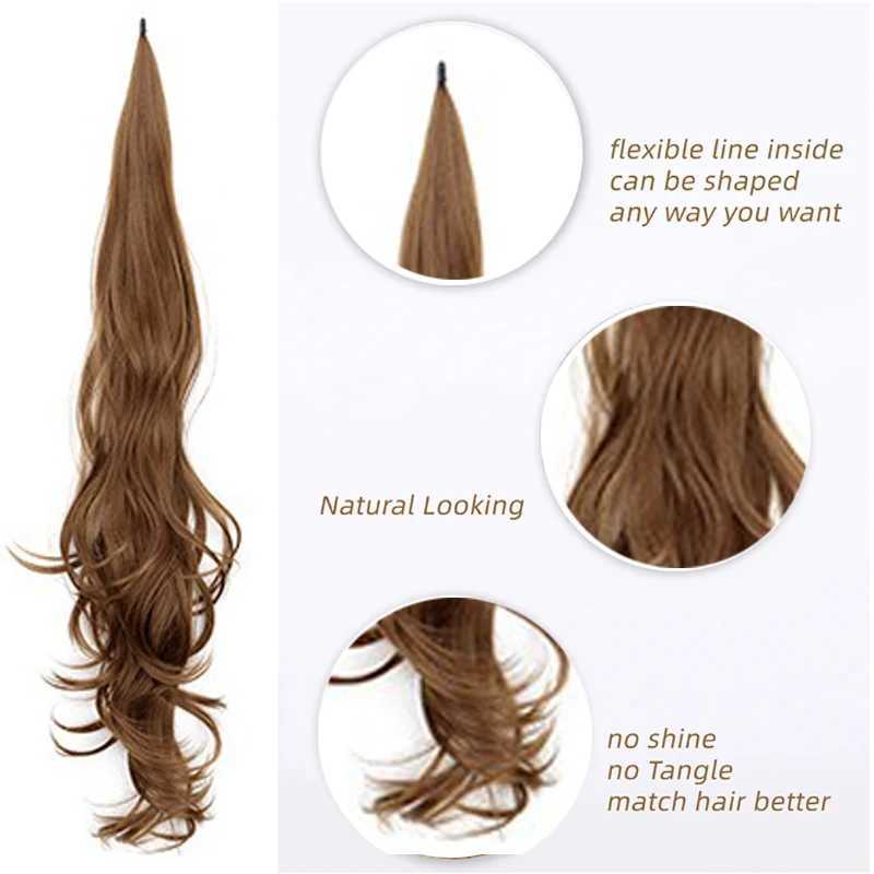 H STAR 32Inch Synthetic Flexible Wrap Around PonyTail Length Ponytail Extensions Blonde Ponytail Hairpieces For WomenXJ241221