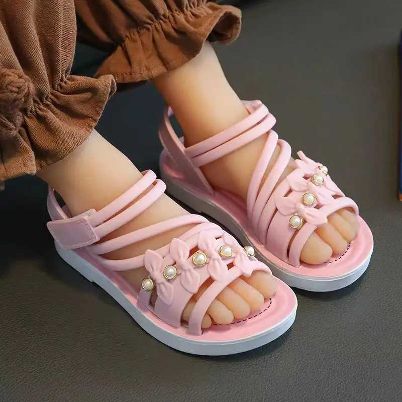 Sneakers 2024Chic Toddler Girls Flower Adorned Open Toe Sandals - Comfy Non-Slip Sole with Easy Hook and Loop Closure for Casual Wear H241221