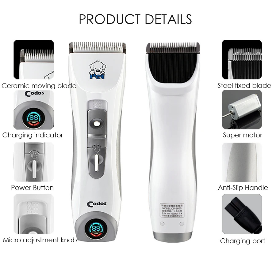 Codos 9600 Professional Pet Hair Trimmer Electrical Animals Dog Grooming Clipper Rechargeable Cat Haircut Hine LCD Display