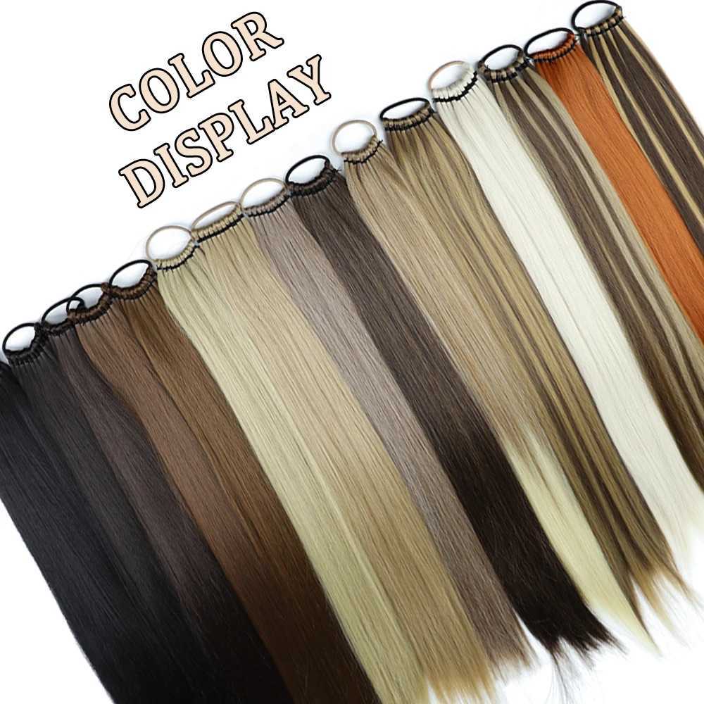 Synthetic Long Straight Ponytail Hair Extensions 24 Inch Black Brown Rubber Band Pony Tail Hairpiece For Women Daily UseXJ241221