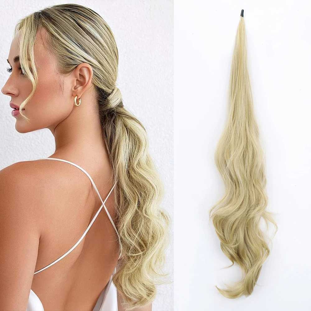 AZQUEEN 30Inch Synthetic Flexible Wrap Around PonyTail Length Ponytail Extensions Blonde Ponytail Hairpieces For Women Daily UseXJ241221