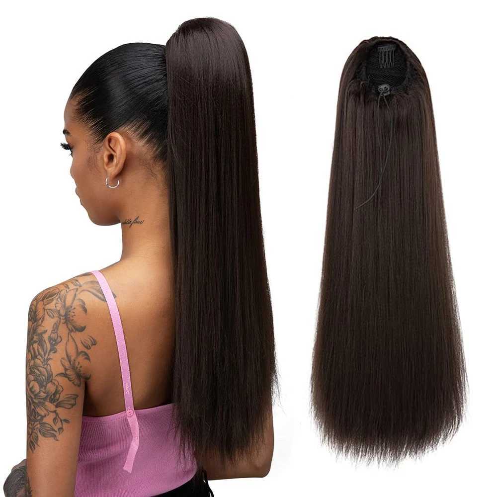 Synthetic Hairstyle 24 inch YaKi Straight Ponytail Extension Womens Drawstring Ponytail Extension Girls Daily Party UaseXJ241221