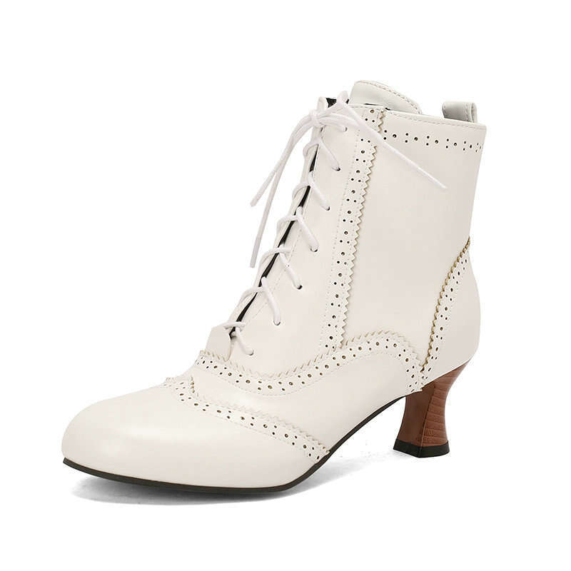 British Style Women's Short With Burnt Flower Hollow Round Head, Thick Heel, High Heels, Front Tie And Ankle, Fashionable Martin Boots