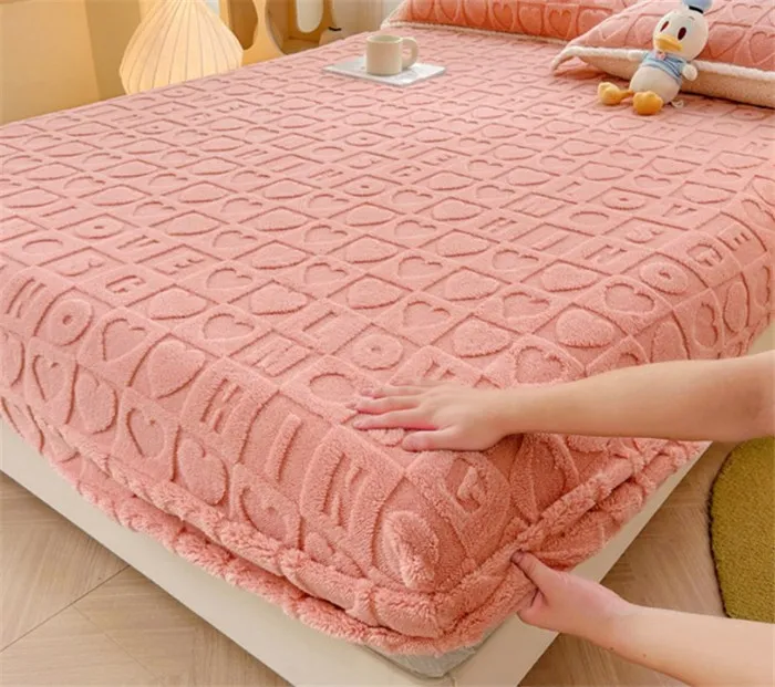 Bedding Sets 3pcs Taffeta Fabric Bedsheet Coral Veet Winter Thickened Plush Mattress Protection Cover Bed Sheet Set