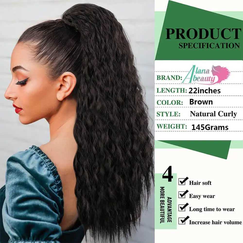 Alana Synthetic Long Natural Wave Drawstring Ponytail 22inch Clip in Hair Extensions Blonde Natural Hair Fake Weave PonytailsXJ241221