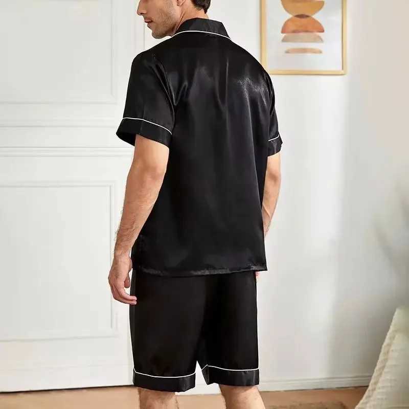 Mens pajama set suitable for summer short sleeved pocket button down shirts and shorts large-sized casual suit set pajamas W241221
