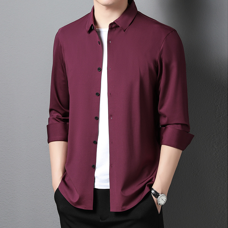 M12205 Spring men's seamless shirt casual middle-aged and young men's shirt solid color