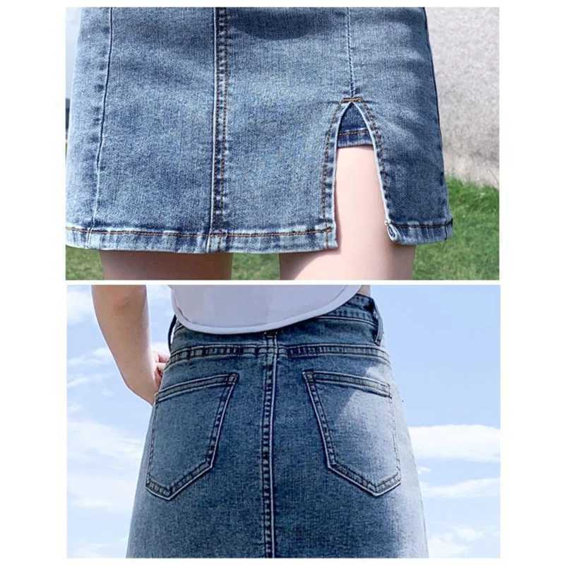 Korean High Wiast Denim Mini Skirt Women Sexy Hot Girl Tight Bag Hip Skirts Fe Slim Anti-Glare Short Split Skirts JK Y2KXJ241221