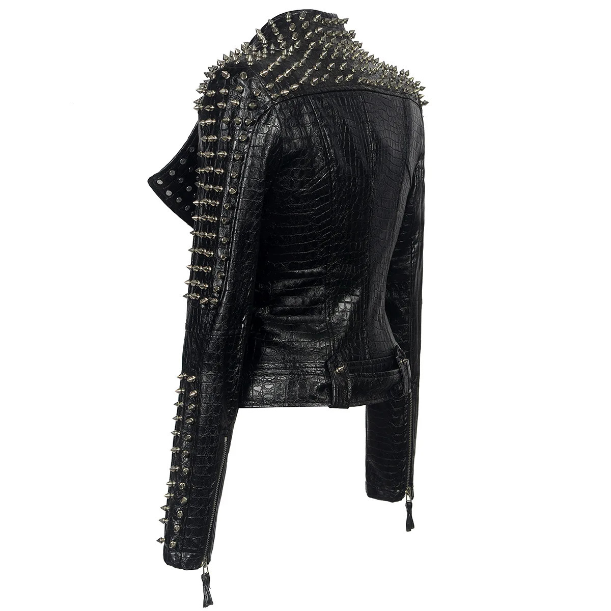 Steampunk Rock Rivet Womens Leather Jacket Slim Short Streetwear Gothic y PU Locomotive Coat Femme 241216