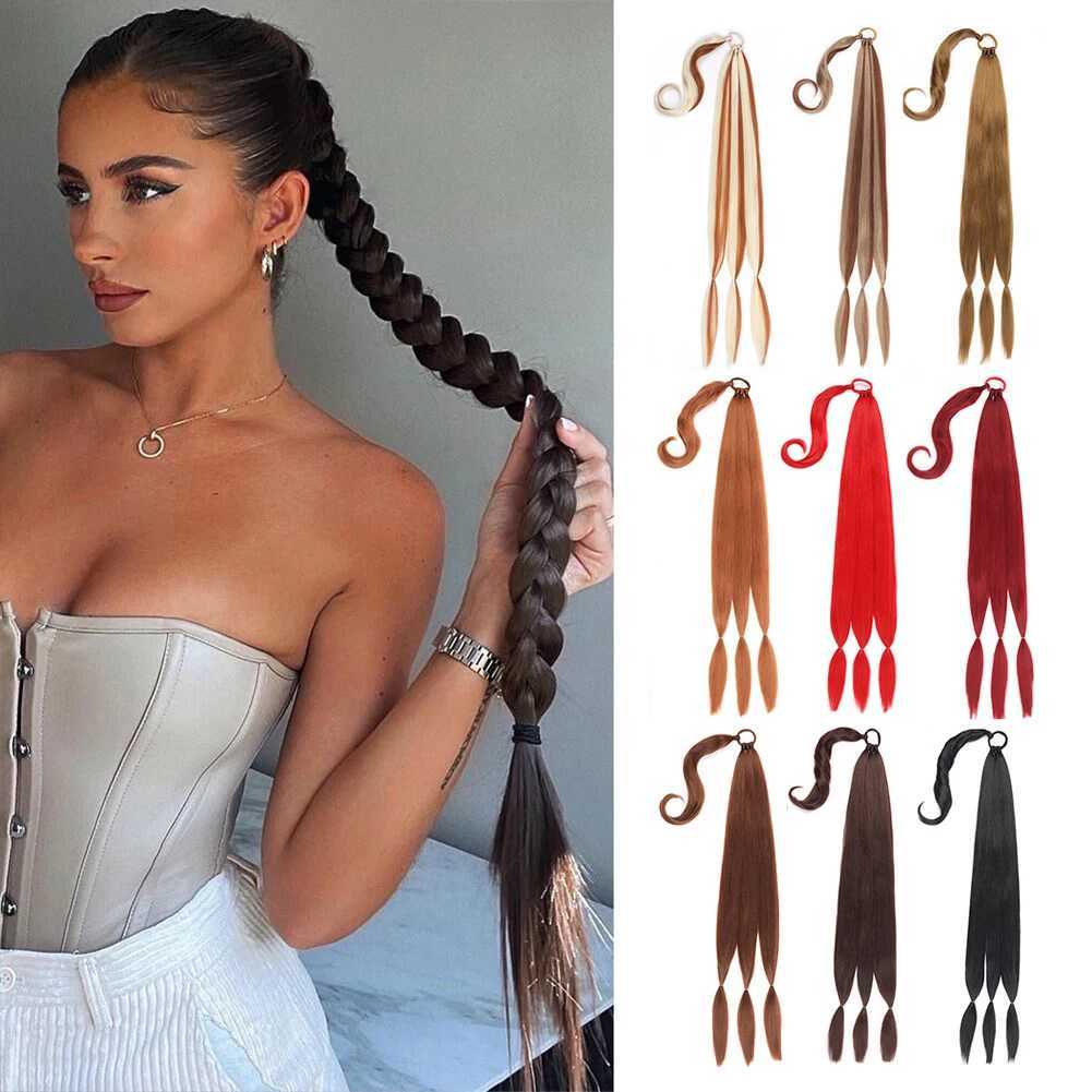 Long Braid Ponytail Extension Synthetic Hairpiece with Elastic Tie 26 34 DIY Long Straight Wrap Around Hair ExtensionsXJ241221