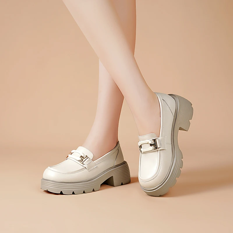 AIYUQI Platform Loafers Women Genuine Leather Women High Heels Spring One Foot British Style Women Shoes