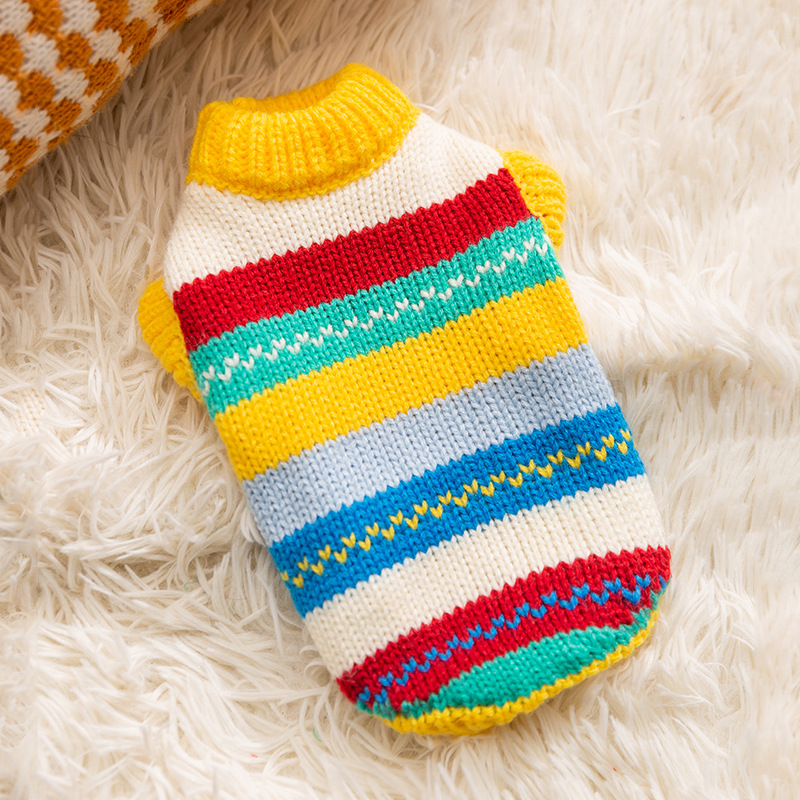 Simple colored striped sweater for dogs in autumn and winter, warm winter knitted sweater, pullover, two legged clothes, pet dog clothes